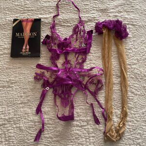 Honey Birdette Madison Amethyst Bodysuit Set
